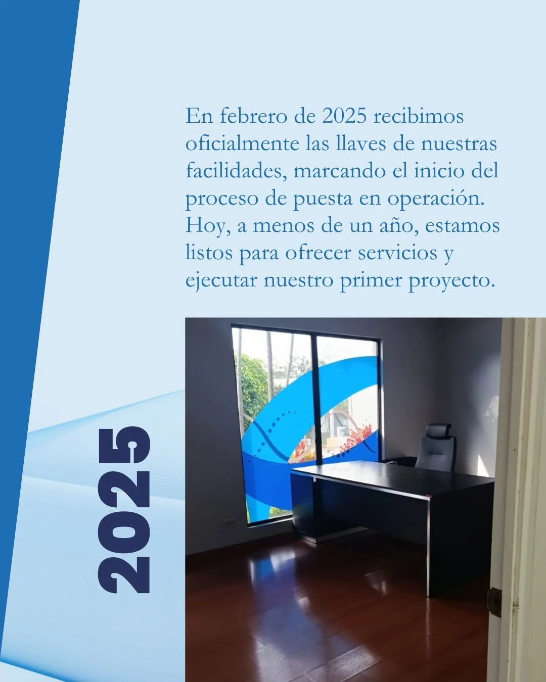 LabChemS Costa Rica promotional image showing an office and the February 2025 key handover milestone