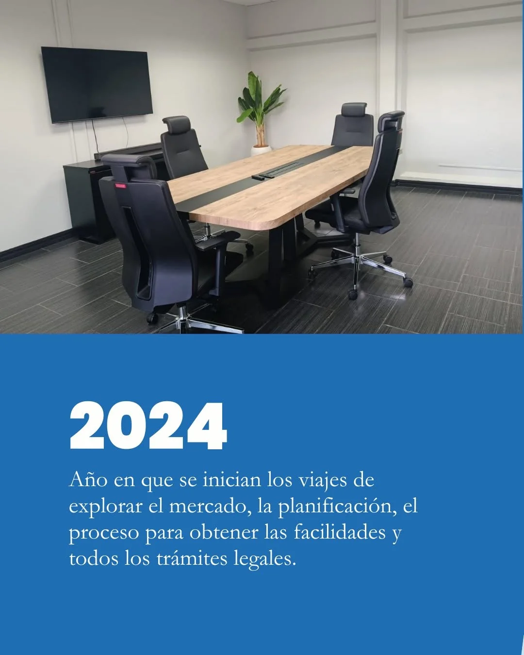LabChemS Costa Rica promotional image showing a meeting room and the expansion planning timeline